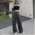 Grey high waist wide leg suit trousers